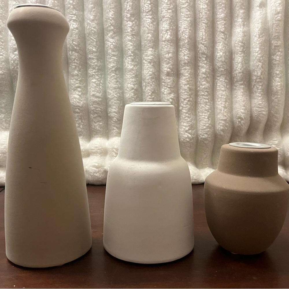 Set of Three Neutral Tone Taper Candle Holders